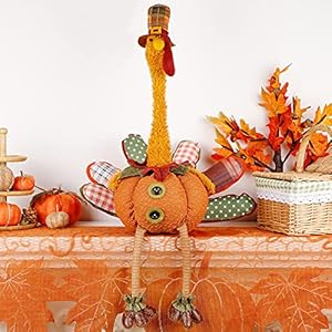 winemana Thanksgiving Decoration 31.5″ x 18.5″ Plush Turkey with Stretchable Head, Handmade Stuffed Sitting Turkeys Fall Decorations for Indoor Home Tabletop Party Autumn Decor (Cock)