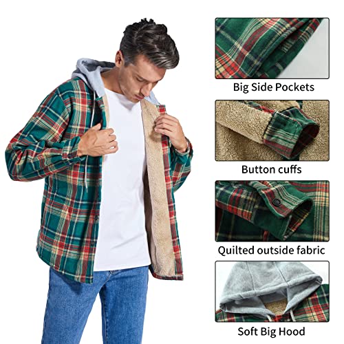 Image of Men's Cotton Plaid Shirt Jacket Fleece Flannel Sherpa Button Down