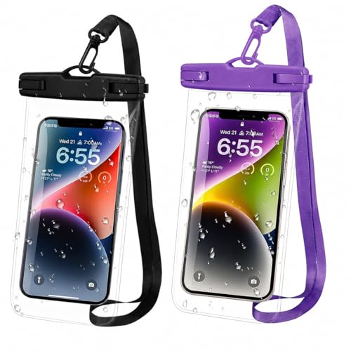 Image of Waterproof Phone Pouch, IPX8 Universal Waterproof Phone Case Dry Bag with Lanyard for iPhone 14 13 12 11 Pro Max XR X XS SE 8 Plus Samsung S23 S22 Ultra S21 S10 S9 up to 7 inch (Black and Violet)