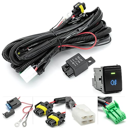 H11 H8 Fog Light Wiring Harness for 2014-2023 Nissan Altima Frontier Versa Sentra Rouge w/OEM Style ON/Off Switch Kit & 40A 4-Pin Relay Fog Lamps Socket Wire Connector for LED Fog Driving Lights