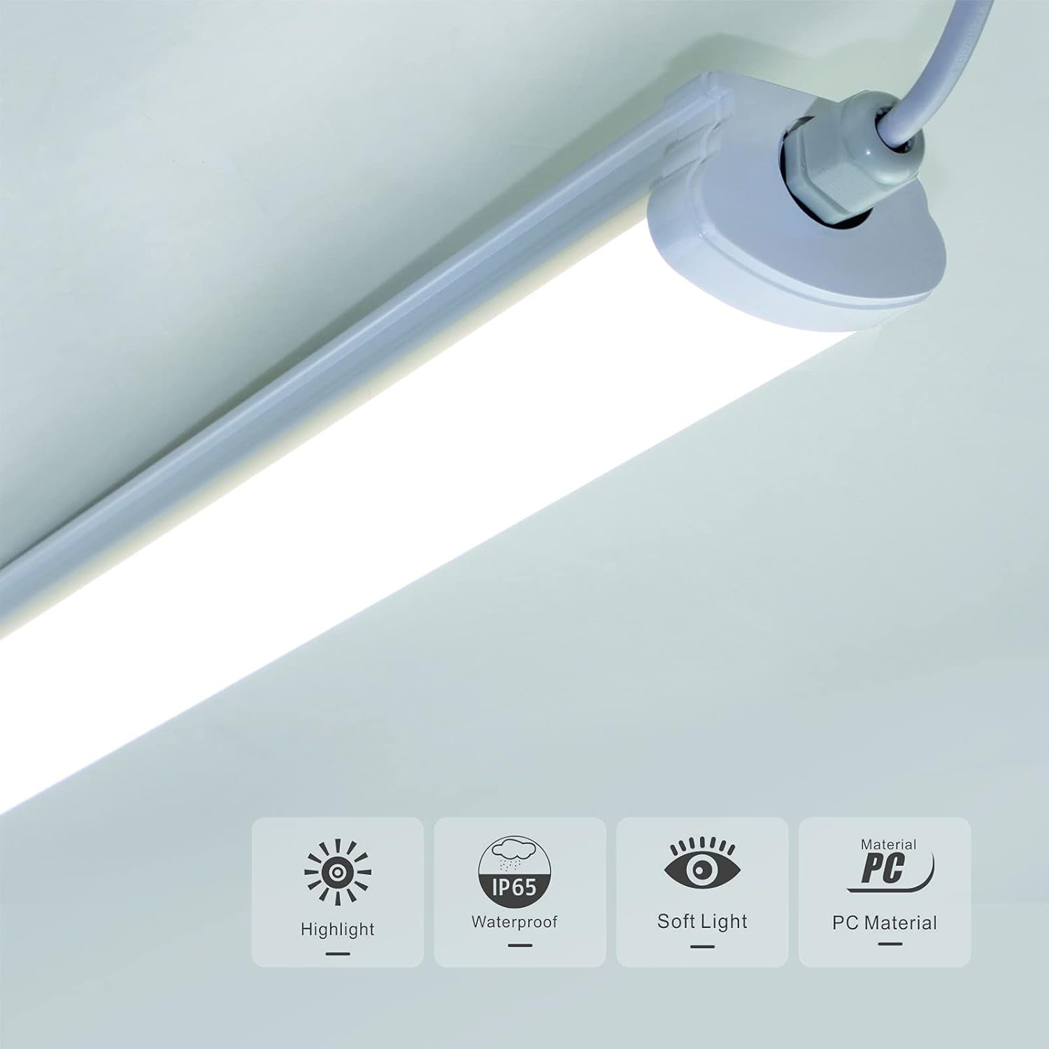 Waterproof LED Batten Light, 4Ft Garage Lighting 28W IP65 6500K Tube