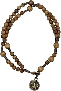 Saint Benedict Rosary Bracelet | Brown Wooden Hail Mary Beads | Bronze-Tone Saint Benedict Medal | Great Catholic Gift for Confirmation and Religious Milestones | Patron Saint of Students