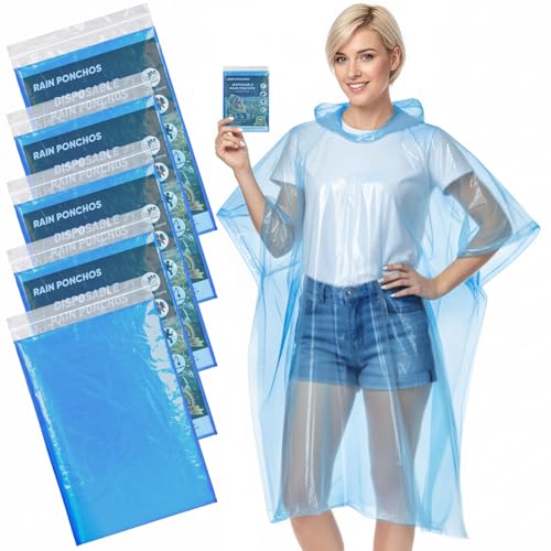 Image of APEXUP Disposable Rain Ponchos for Adults, 5PK /10PK /50PK Emergency Rain Poncho for Camping Hiking Travelling