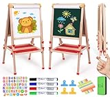 Joyooss Art Easel for Kids Easel, Foldable Toddler Easel for Painting Double Sided Whiteboard & Chalkboard, Standing Drawing Board with Paper Roll Children Easel for Kids Ages 2-4 4-8 8-12