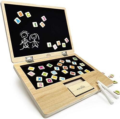 Portable Magnet Board for Toddlers, Magnetic Chalkboard for Kids with ABC Letters & Numbers. Alphabet Magnets for Learning and Drawing. Tabletop Art & Chalk Board Easel.Childrens Wood Toys for Toddler