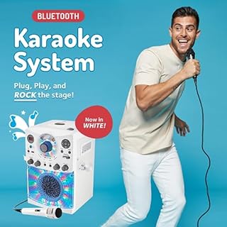 Singing Machine Portable Karaoke Machine for Adults & Kids with Wired Microphone, White - Built-In Speaker, Bluetooth with LED Disco Lights - Karaoke System with CD+G Player & USB Connectivity