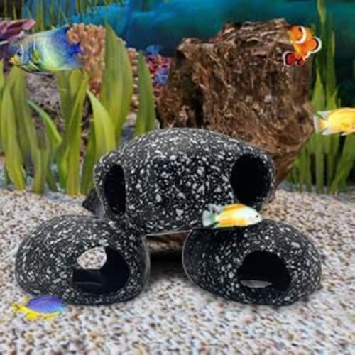 Image of Aquarium Rock Cave Decoration - Fish Tank Hideout Shelter with Multi Holes | Natural Stone Look Betta House for Aquarium Decor | Safe Resin Cave for Small Fish, Shrimp & Aquatic Pets
