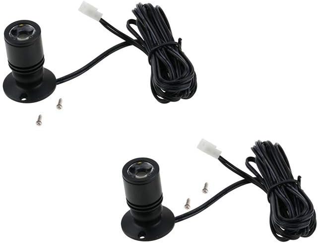 LED1.5W 12VDC Mini Spotlight Jewelry Showcase Display Lighting Fixture Black Shell Surface Mount (Only 2-Lights,Warm White 3000k)