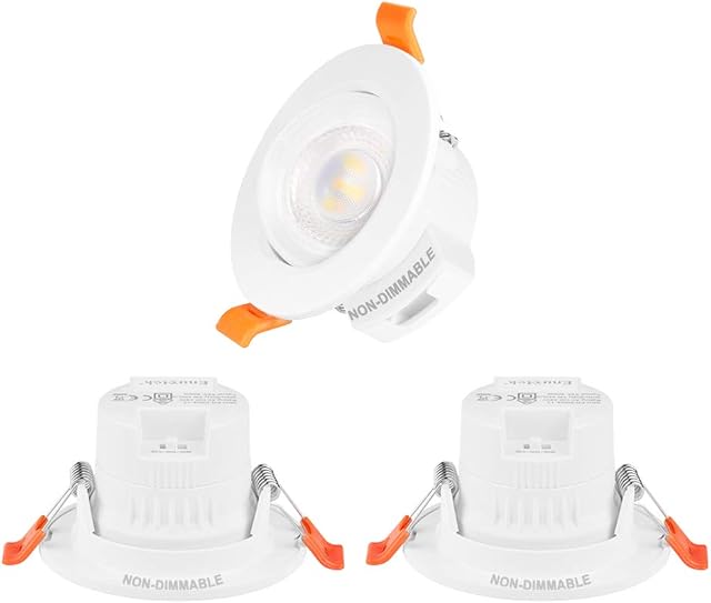 ENUOTEK 5W Small Angled LED White Recessed Ceiling Spot Lights Downlights, 3X CCT Selectable 3000K 4000K 5000K, Lighting Angle 38°, Ceiling Hole Diameter 65-80MM, Not Dimmable, 3 Lamps