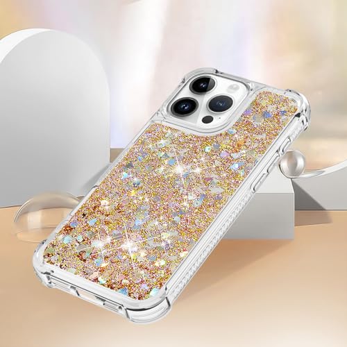 QIWEIQING Glitter Case for iPhone 16 Pro Max, TPU Shockproof Protective Cover - Golden YBL - Image 4
