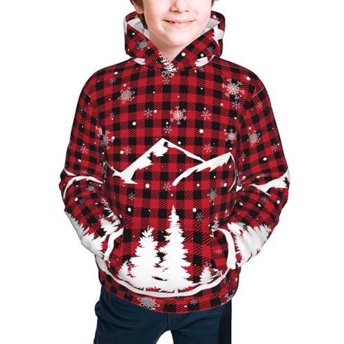 Christmas Tree Buffalo Plaid Kids Pullover Hoodies Boys Sweatshirts Girls Athletic Clothes with Pocket2