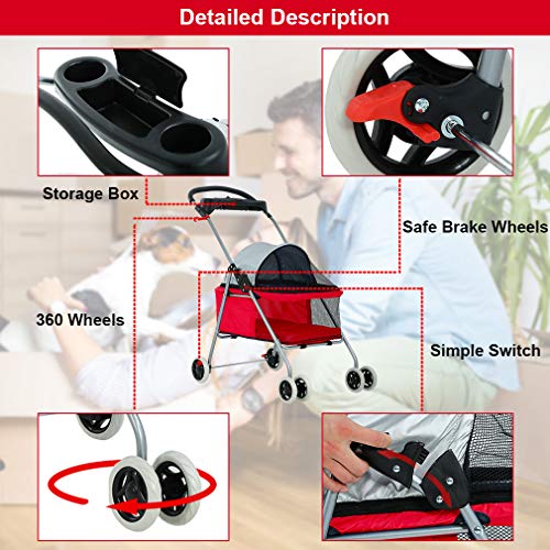image for BestPet Pet Stroller 4 Wheels Posh Folding Waterproof Portable Travel 