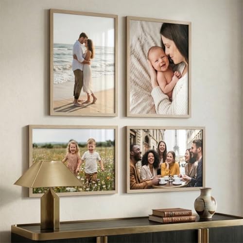 Image of kotart Photo Frame for Wall Decoration | Wooden Aesthetic Frames for Living Room Office | Photo Frame for Certificate A4 Size | Home Decor Bedroom Gift (Brown, Pack of 4)
