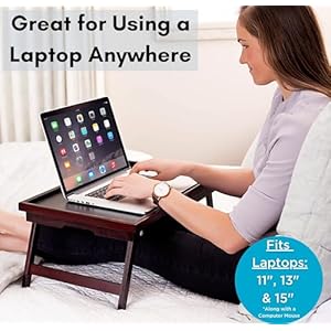 Birdrock home bamboo lap tray with black top adjustable laptop desk foldable breakfast serving tray work from bed or couch portable laptop stand w tilt positions durable and stylish lapdesk  urban country home decor