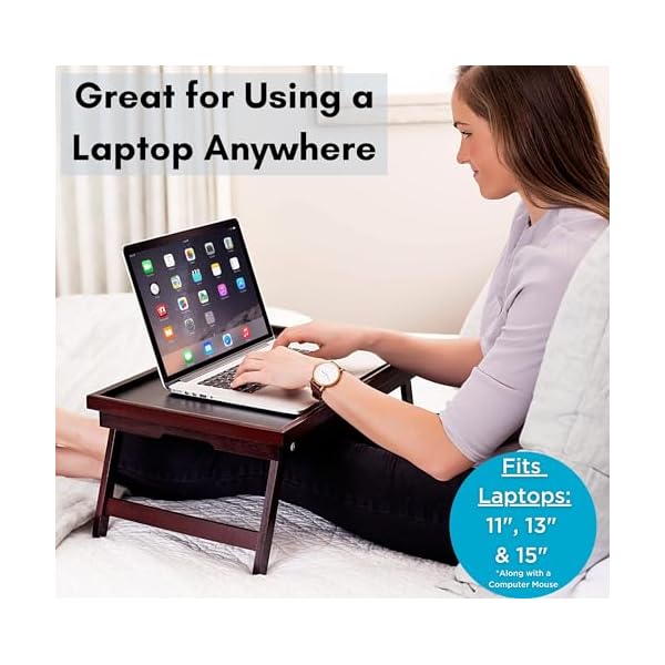 Birdrock home bamboo lap tray with black top adjustable laptop desk foldable breakfast serving tray work from bed or couch portable laptop stand w tilt positions durable and stylish lapdesk  urban country home decor