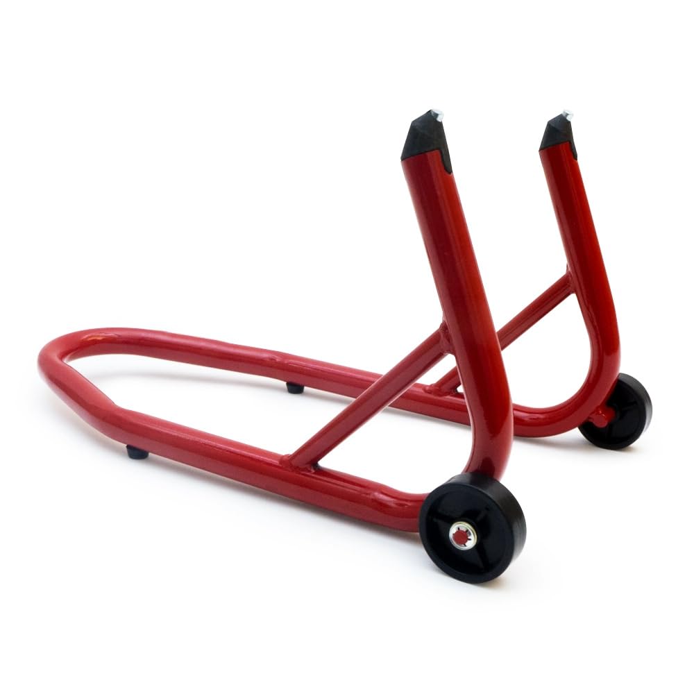 Cavalletto Anteriore Moto Universale per Attacco Sotto Forcelle - Compatibile con Forcelle Rovesciate e Standard (Rosso)