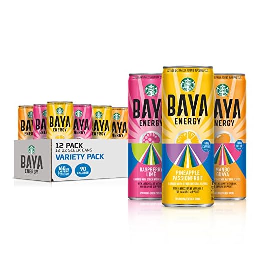 Starbucks RTD Energy Drink, BAYA, 3 Flavor Variety Pack, 200mg Caffeine naturally found in coffeeberry, 12oz Sleek Cans (12 Pack)