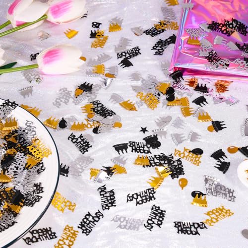 Image of Gold and Black Happy Birthday Confetti, 3000 Pcs Birthday Cake Table Metallic Foil Confetti Party Table Decor for Party, Baby Shower, DIY Arts and Crafting
