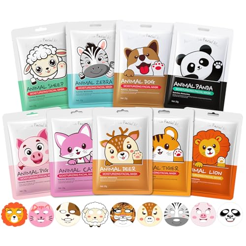 Beenefits 9 Packs Animal Character Facial Masks Deep Hyrating Spa Masks for All Skin Types Gift for Kids Birthady Party Enjoy Skincare Life Girls Night