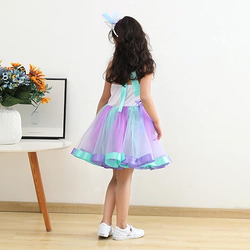 Miniatura 7 de QVQVENG Vestido de sirena para niñas con diadema, juego de joyas, bolsa de disfraz de sirena, falda tutú, ropa de princesa para niñas