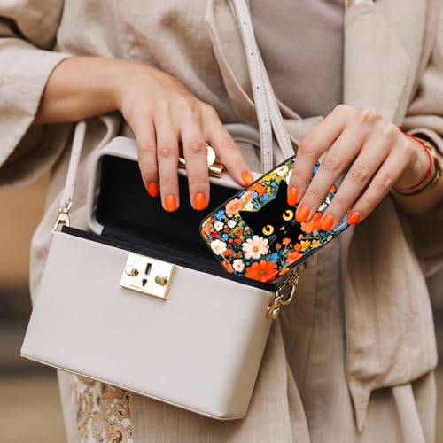 Image of Card Holder Credit Cards Holder for Women RFID wallet women Business Card Holder Wallet Mini Aluminum Card Wallet RFID Blocking Slim Metal Hard Card for Women, Cute Black Cat