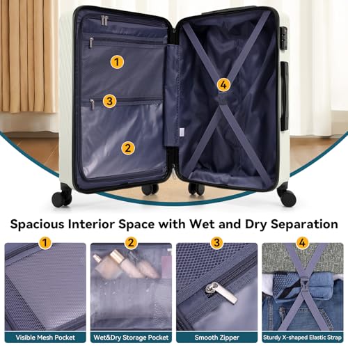 Image of Hoteel luggage Sets 3 Piece Carry on Luaagae Suitcases with Spinner Whells & TSA Lock(4-YEAR WARRANTY), Carry on Suitcase ABS Hard Shell Lightweight Travel Suitcases(20in /24in /28in, Beige)
