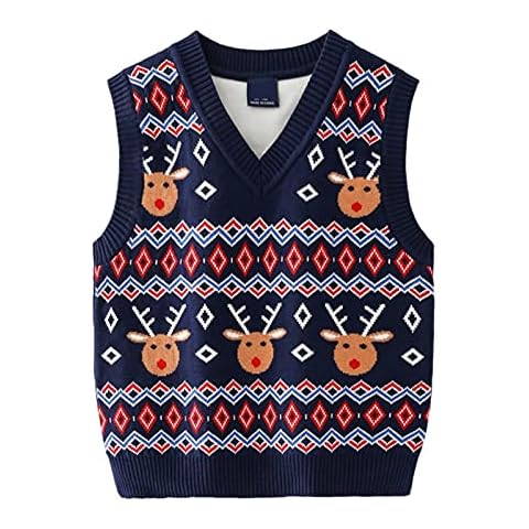 Christmas Sweater for Kids, Sleeveless Pullover Knitwear Toddler Sweatshirt Warm Cotton Tops Winter Outwear for Boys Girls 5-6 Years Cover