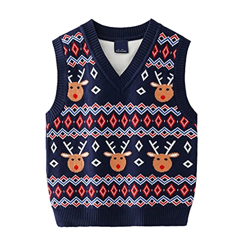 Kinder Weihnachten Pullover Winter Strickweste Pullunder Ärmellos Sweatshirt Baumwolle Tops Winter Outwear für Jungen Mädchen 5-6 Jahre Cover