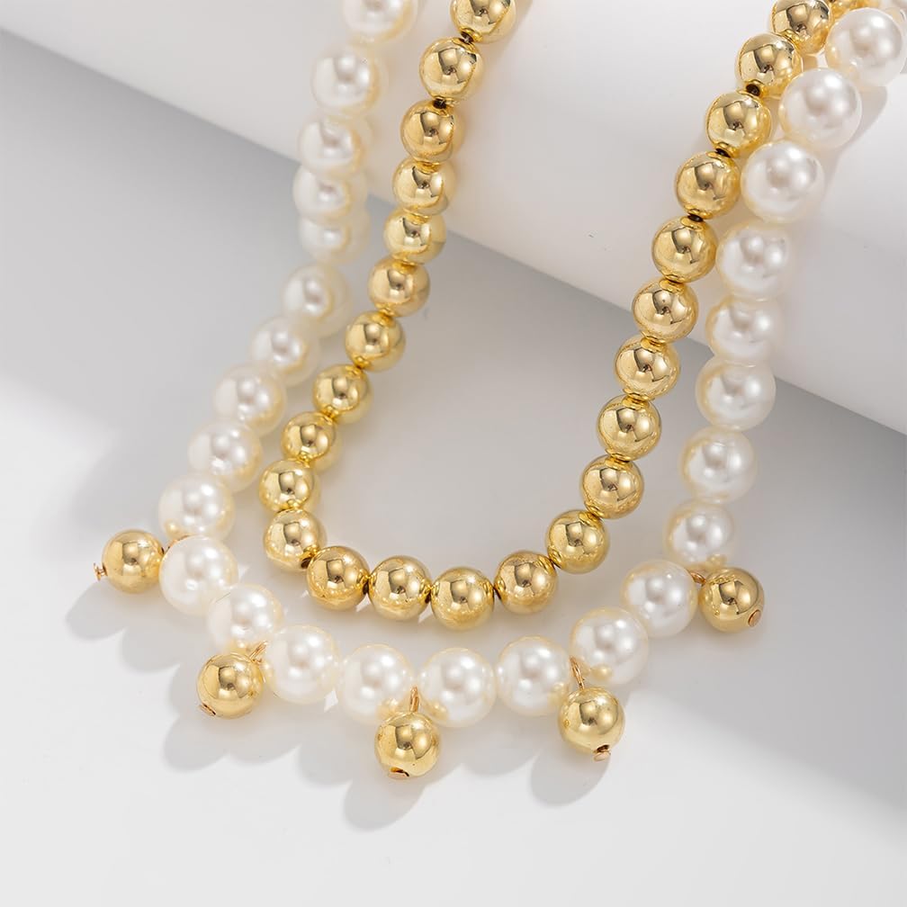 Chunky Layered Balls Beaded Choker Necklace Fashion Round Pearl Bead Stackable Collar Necklaces for Women Exaggerated Large Prom Jewelry Accessories - Image 5