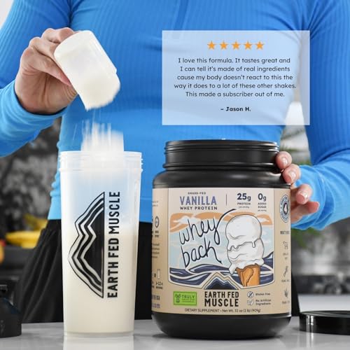 Image of Earth Fed Muscle Whey Back Irish Grass Fed Whey Protein Isolate, Third-Party Certified. 25g Protein, Vanilla - Non-GMO, Hormone Free, Soy Free, Gluten Free - 2 LB, 29 Servings
