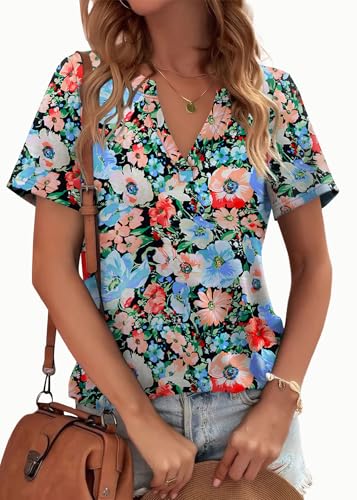 Image of WEESO Womens Tops Summer Short Sleeve V Neck Blouses Business Casual Loose Fit Tshirts Trendy Fashion Outfits