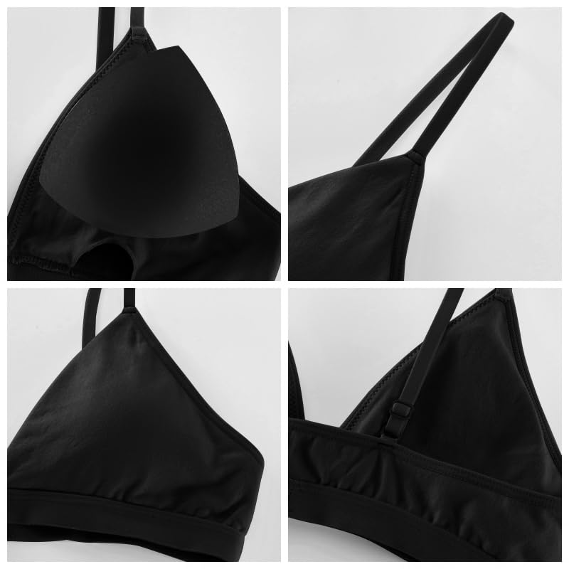 Image of INIBUD Bralette for Women Triangle Cups Adjustable Straps Wireless Bra Deep V Neck Removable Padded Seamless