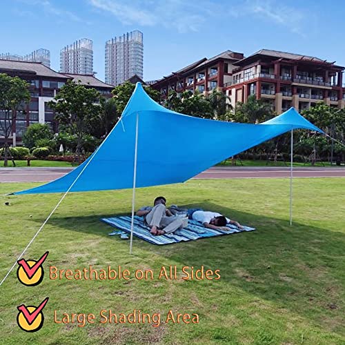 Tente de Plage Anti UV Adulte Enfant Ventilation Abri Plage Familiale Grande Auvent de Plage Sunshade Portative D'auvent (Bleu, M)