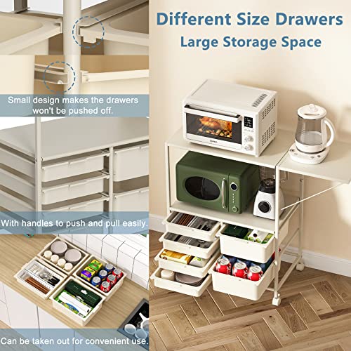 Ytaoka Rolling Storage Cart With Drawers And Drop Leaf, Small Kitchen Island Cart With Wheels, Metal Microwave Cart, Coffee Cart Station, Storage Cart With Table Top For Home, Office, Classroom, White #TOP6