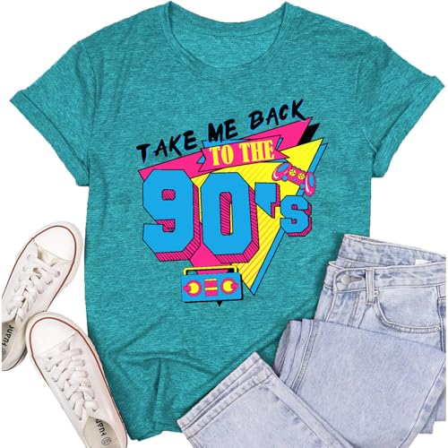 Cutesong 90s Shirts for Women Vintage Take Me Back to The 90s T-Shirt Retro 1990 Party Outfits Green
