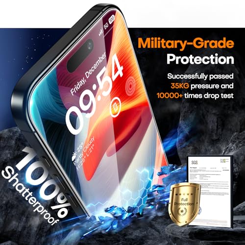 Image of TAURI 3 Pack for iPhone 15 Screen Protector 6.1 inch with Auto-Installation Tool, Tempered Glass, Scratch-Resistant, [Military Grade Protection] Film