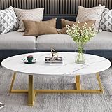 Wolawu Coffee Table White Faux Marble Coffee Table for Living Room,Oval Center Tables Modern Tea Table for Small Space,Wooden Living Room Tables End Table with Sturdy Gold Metal Leg