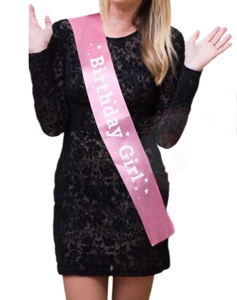 Fun Affairs Elegant Birthday Girl Satin Sash Pink White 13th, 16th,18th, 21st Favors Decoration Sash for Girls Birthday Party, 1pc