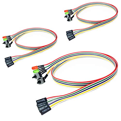 skineat 3 Pack Computer Case ATX Power On Off Reset Switch Cable with 2 x LED Light Light Red Green 27-inch ATX Case Front Bezel Wire (3-Pack)