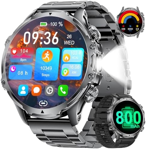 Men's Smartwatch,800mAh/5ATM Waterproof/LED Light,1.85" HD Milita...