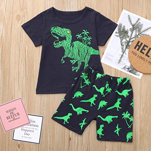 ZEFOTIM Toddler Baby Kids Boys Dinosaur Summer Pajamas Sleepwear Tops Pants Outfits Set