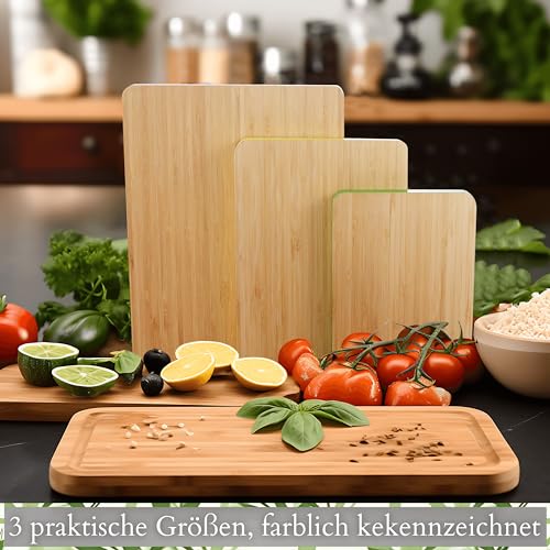 Foto von Schneidebrett Holz 3er Set aus nachhaltigem Bambus Schneidebretter Küchenbrett Schneidebrettchen Hackbrett Hackbretter Servierbrett Umweltfreundlich Nachhaltig Robust