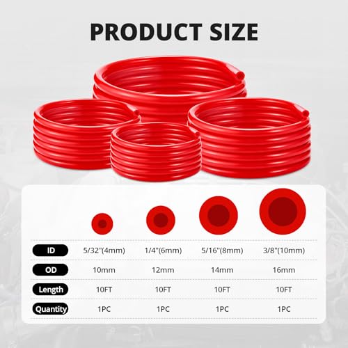 Image of EVIL ENERGY 5 /32 1 /4 5 /16 3 /8 Silicone Vacuum Tubing Hose Line Kit 10FT 4PCS 130PSI Max Pressure Red (4mm 6mm 8mm 10mm)