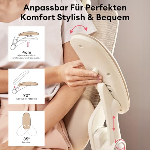MUSSO E80 Muse FemmePosture™ Ergonomiczny fotel biurowy dla kobiet – nachylenie 135° i 3D podparcie lędźwiowe, 17 cm 4D podparcie głowy, wysuwana podpórka na nogi, regulacja głębokości i wysokości