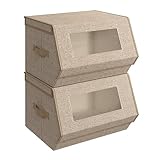 SONGMICS Stackable Storage Bins Set of 2, Storage Boxes with Lids and Front Windows, Non-Woven Fabric Closet Organizers with Magnetic Closures,...