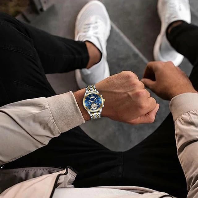 Image of KITCONE Multicolour Dial Analogue Men's Wrist Watch with Date Calendar, Metal Case and Strap Chronographs is Decorative Non Functional - MZ1
