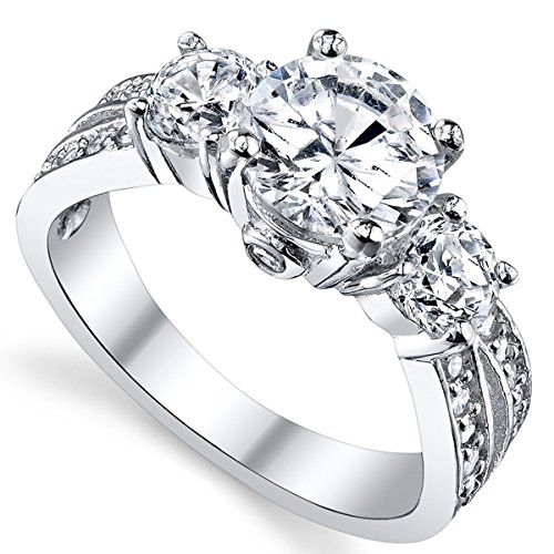 1.50 Carat Round Cubic Zirconia" Past, Present, Future" Sterling Silver 925 Wedding Engagement Ring 4.5