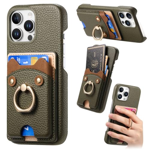 Coque portefeuille iPhone 15 Plus vert foncé antichoc protégeant écran et cartes