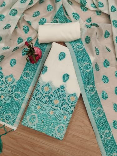 Image of Handloom Banarasi Cotton Unstitched Salwar Suit with Dupatta, 50 Inch Length, Women's Unstitched Salwar Suit Dress Material with Dupatta, Unstitched Salwar Suit Set