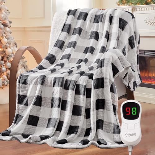 Homemate Electric Blanket Heated Throw - 50“x60“ Ultra Soft Cozy Flannel Heating Blanket with 10 Fast Heat Levels 8 Hours Auto Off Over-Heated Protection ETL Certification Keep Warm in Home Office
